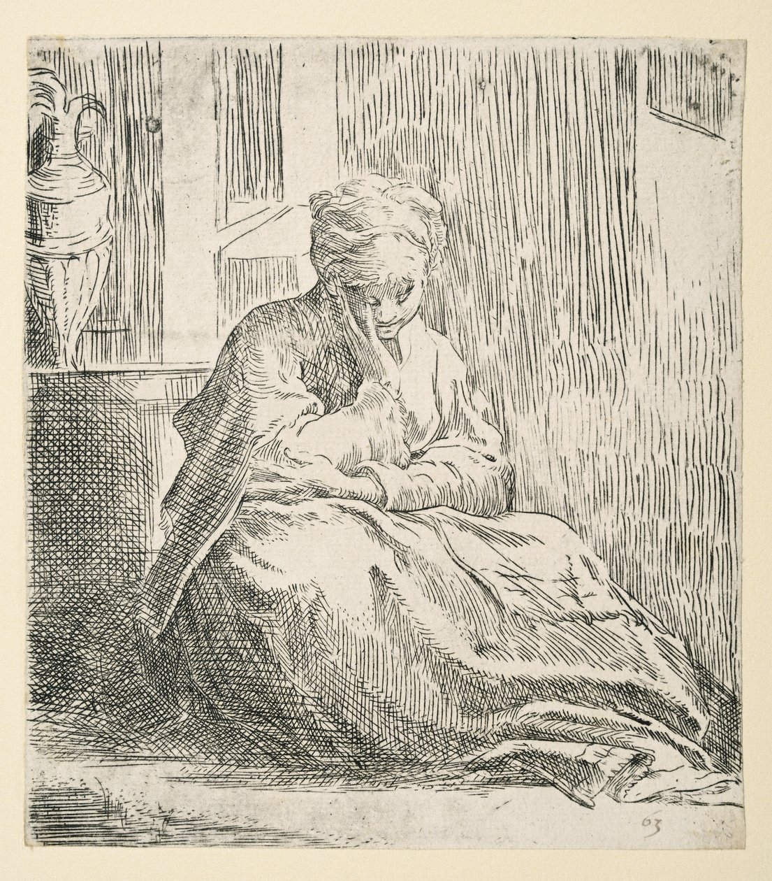 Mujer sentada en el suelo, conocida como Santa Thais (Aguafuerte) de Parmigianino