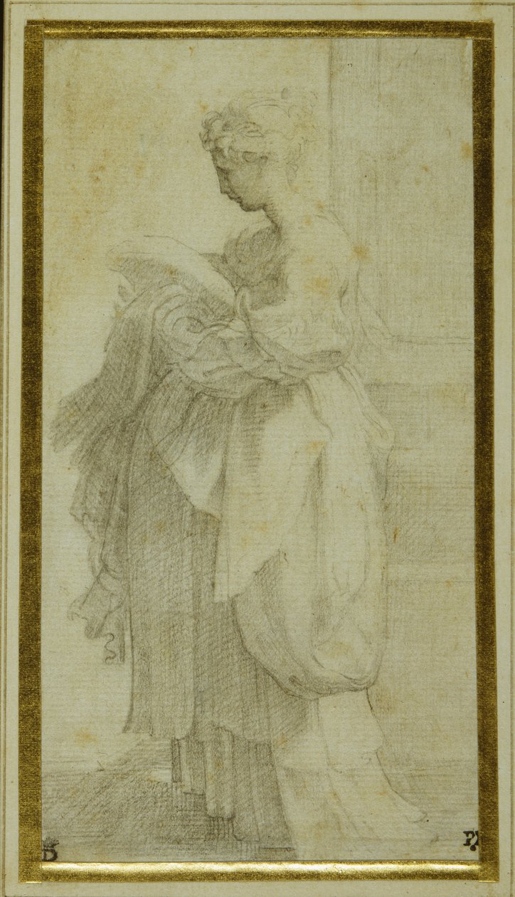Figura de pie de una niña con ropajes voluminosos de Parmigianino 