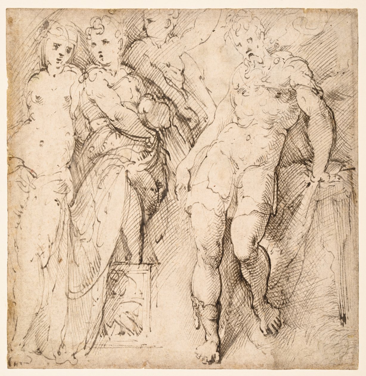 Estudios de cuatro figuras (anverso) de Parmigianino