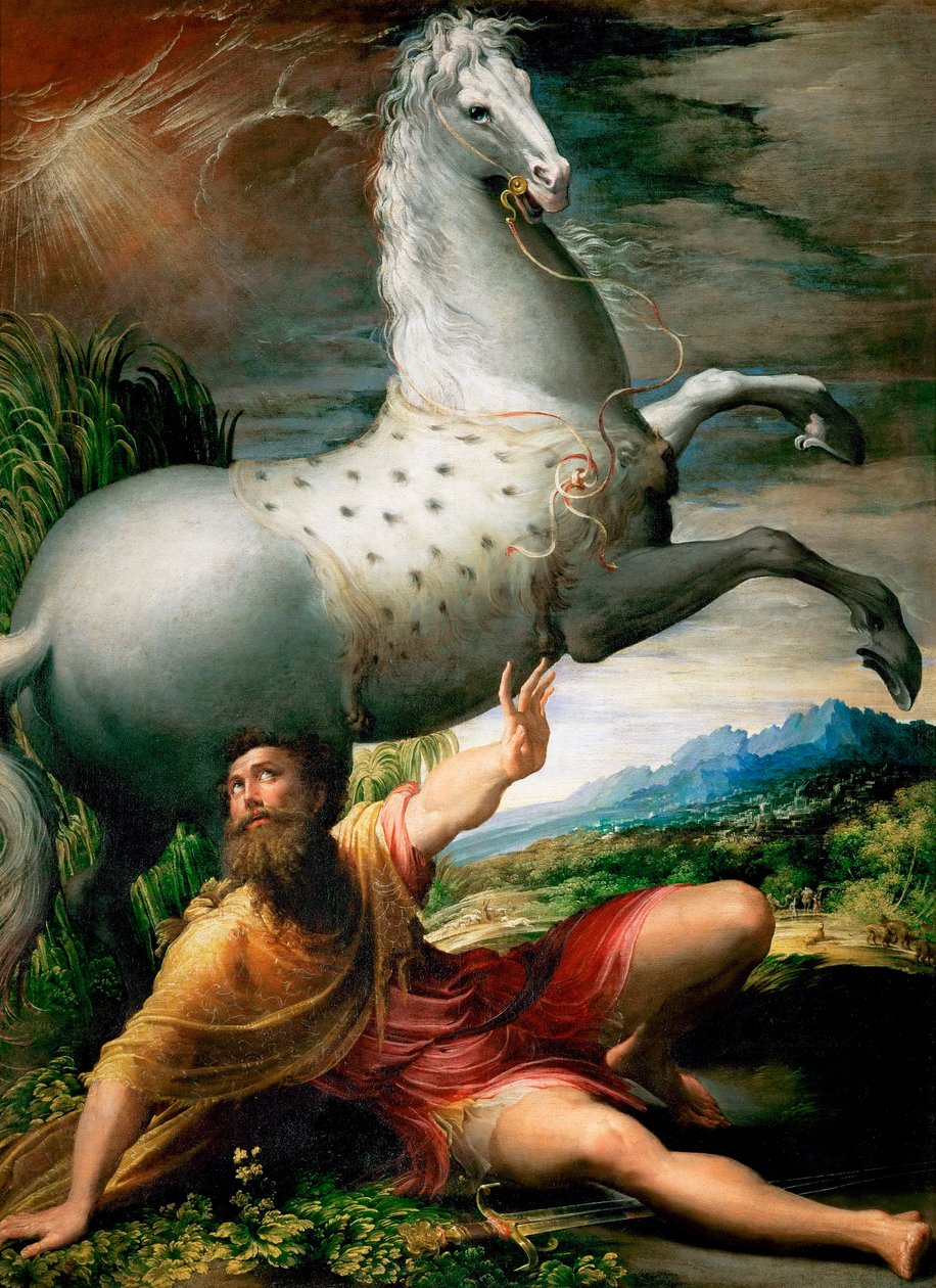 "" La conversión de San Pablo en el camino a Damasco "" Pintura de Girolamo Francesco Maria Mazzola o Mazzuoli llamada il Parmigianino apodado El Parmesano (1503-1540) alrededor de 1528 Museo de Historia del Arte, Viena de Parmigianino