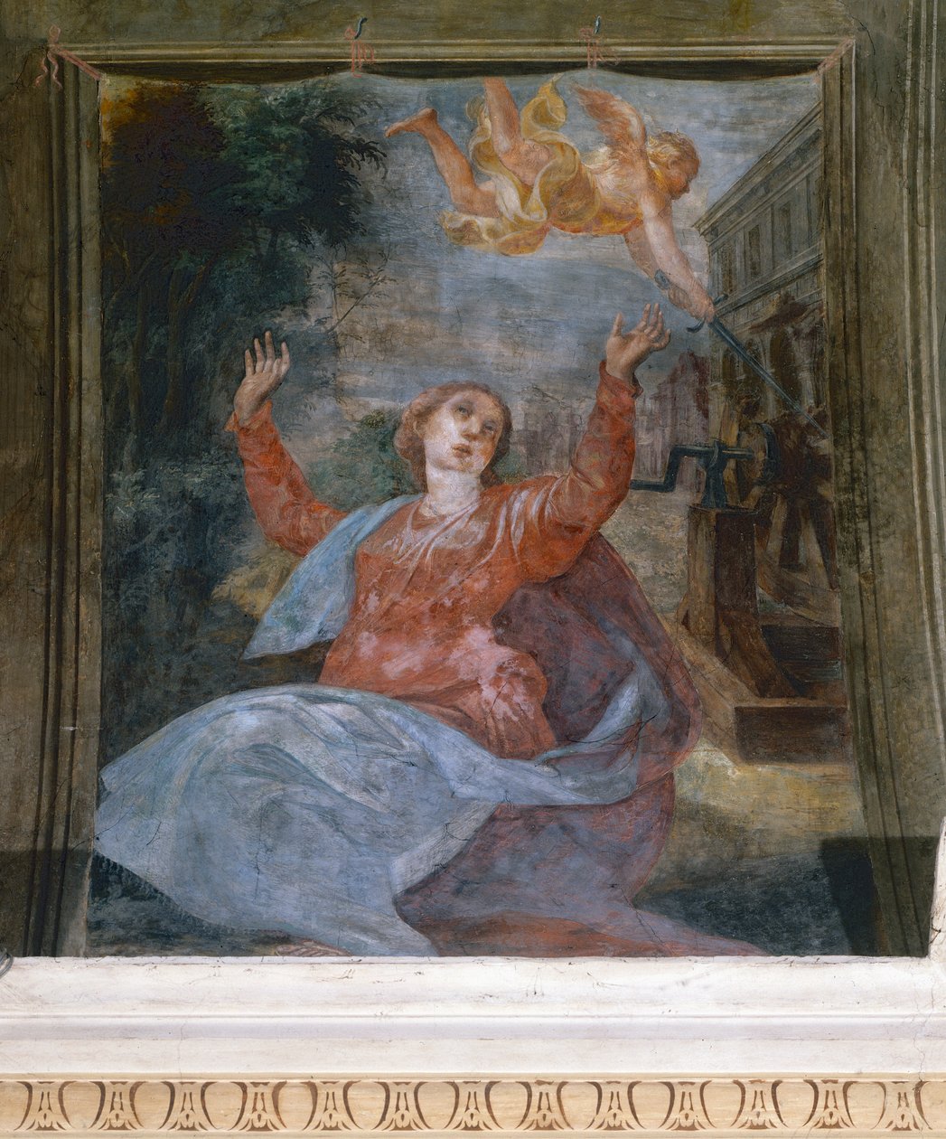 Santa Águeda, por Parmigianino (1503-1540), fresco, Iglesia de San Giovanni Evangelista, Parma, Emilia-Romaña, Italia de Parmigianino