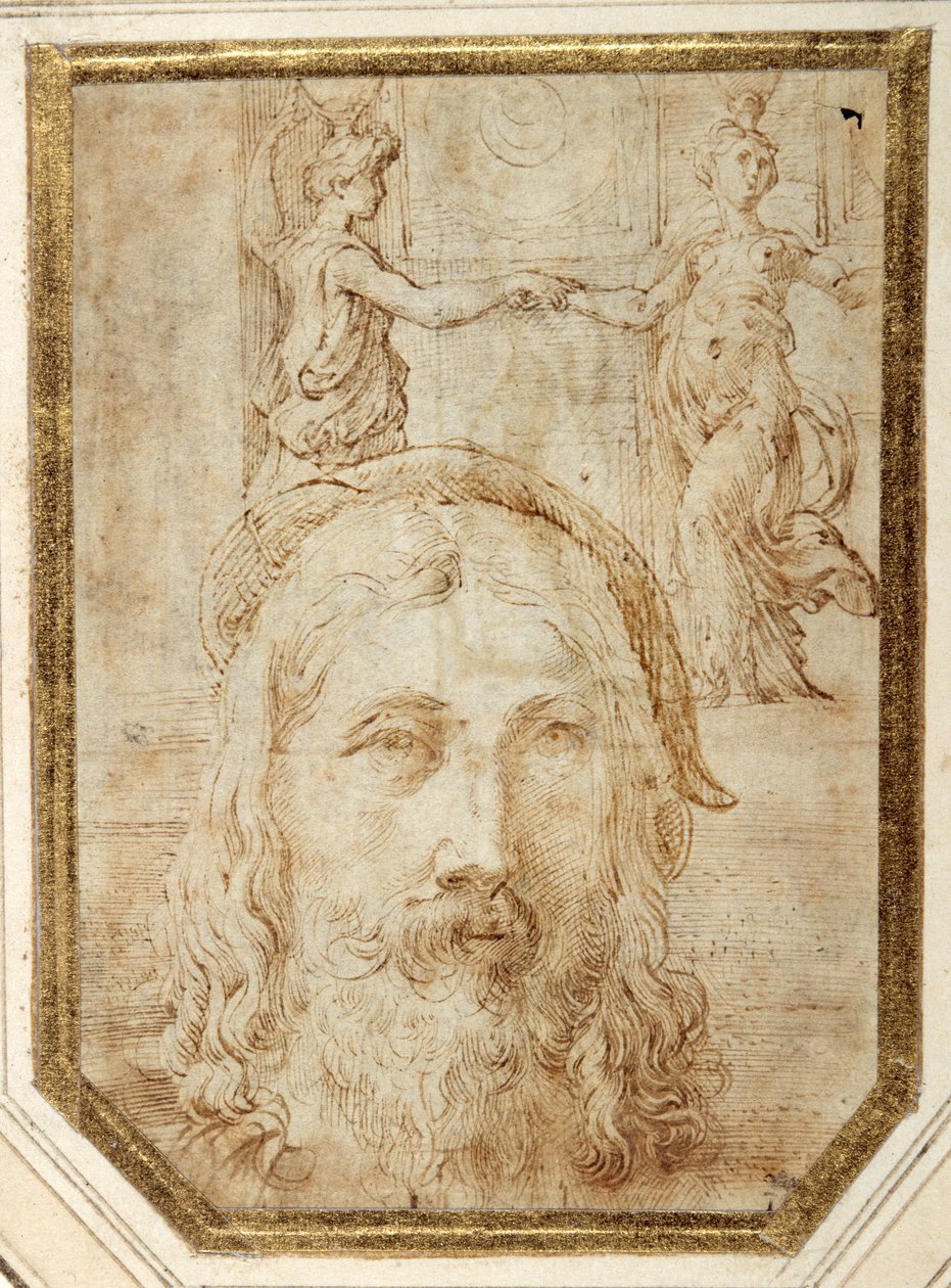 Autorretrato, impuesto sobre estudios preliminares para dos canephori de la Steccata de Parmigianino
