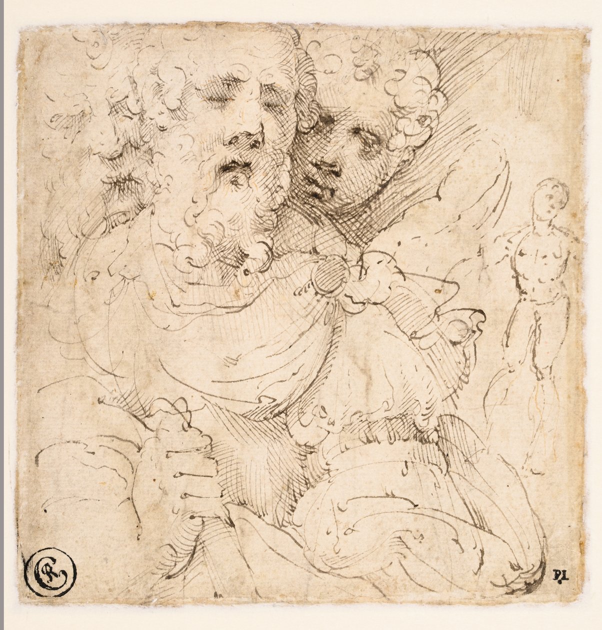 Estudio de rostros y figura de pie (verso) de Parmigianino