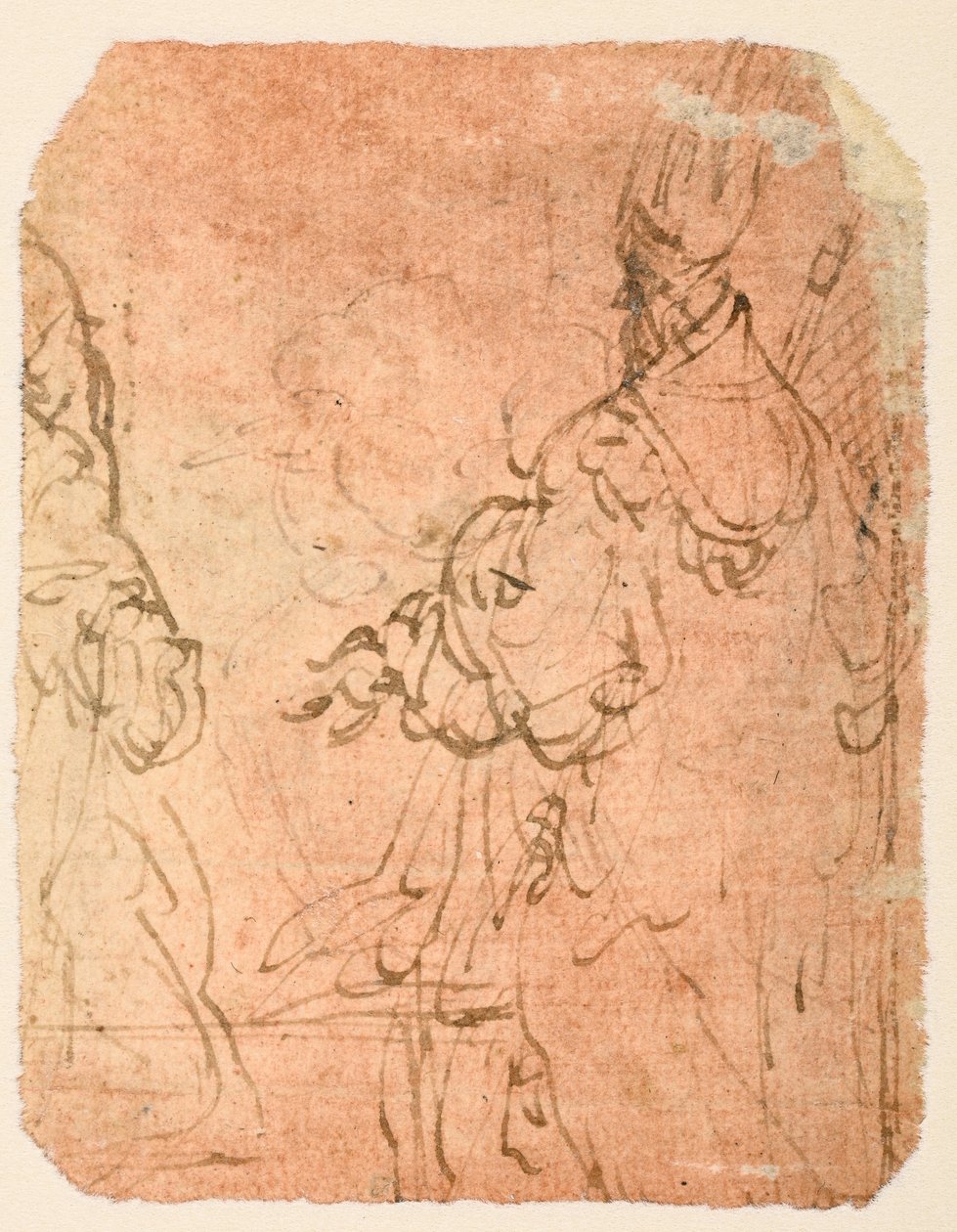 Dos hombres arrodillados con atuendo religioso (verso) de Parmigianino