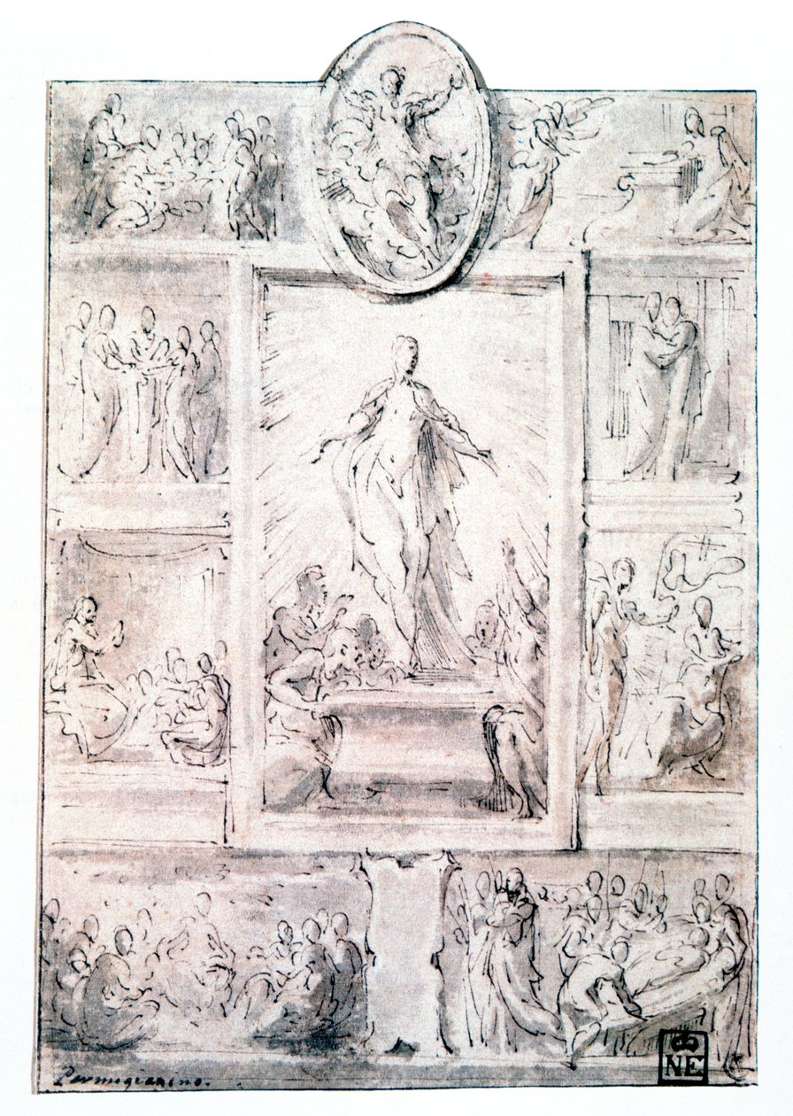 Boceto de composición, c1513-1540 de Parmigianino