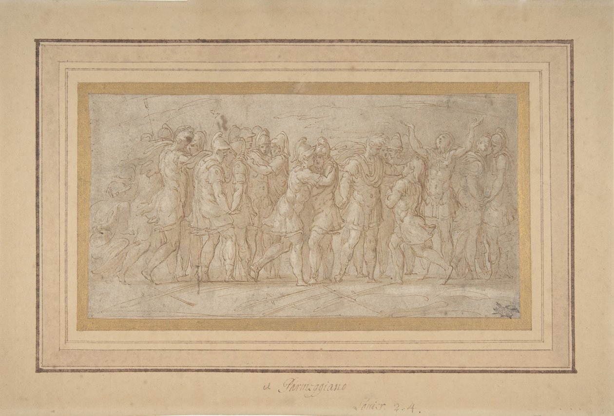 Guerreros romanos o griegos celebrando después de una victoria, 1503-40 de Parmigianino