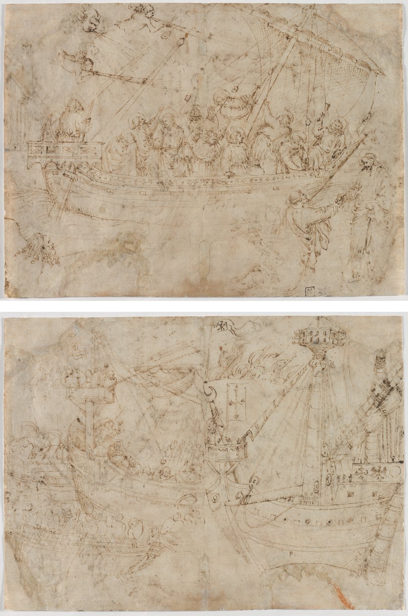 Navicella (recto) Dos dibujos de barcos (verso) de Parri Spinelli