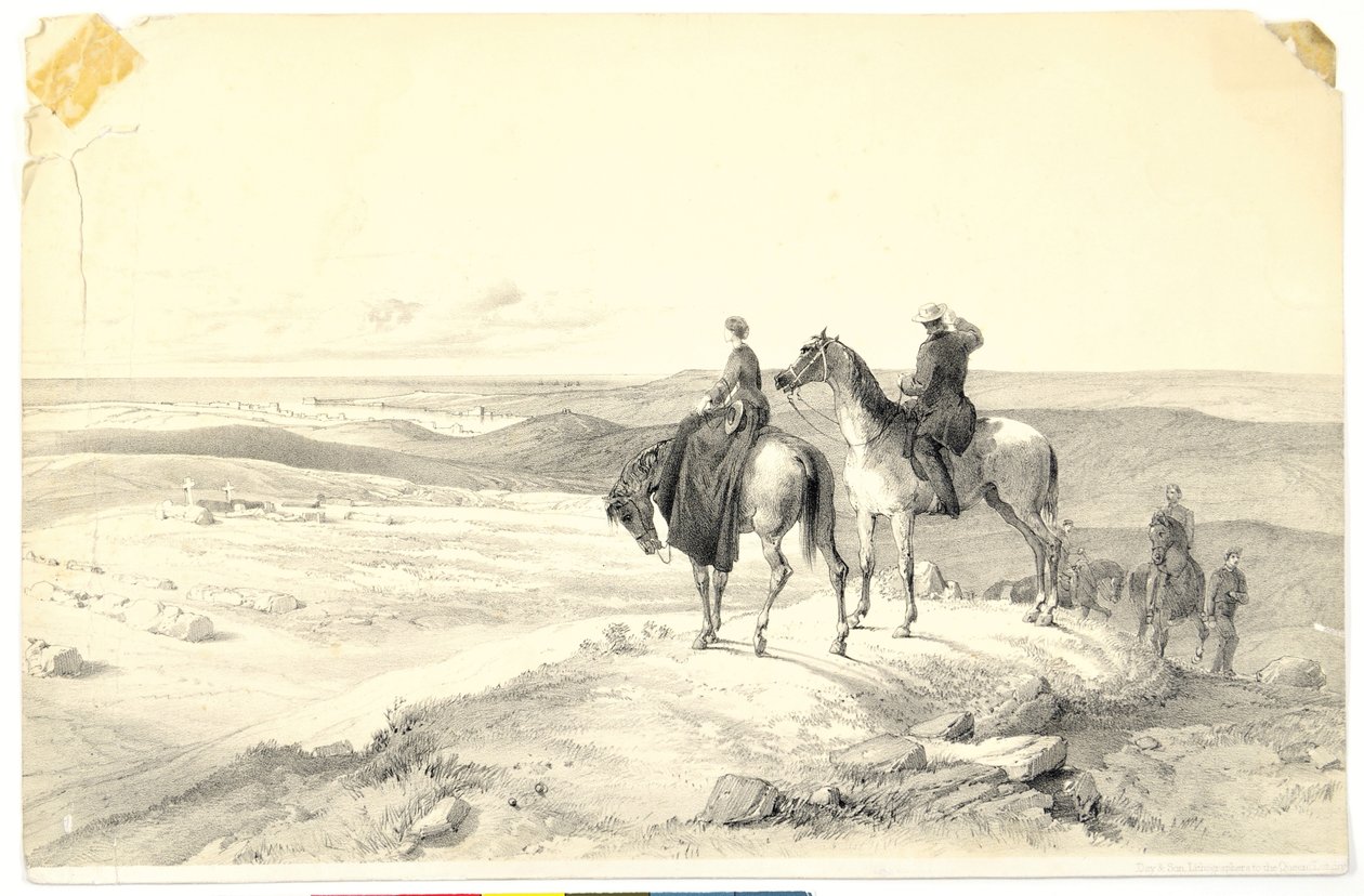 Florence Nightingale y Mr. Bracebridge en la colina de Cathcart con vista a Sebastopol el 8 de mayo de 1855 de Parthenope Nightingale