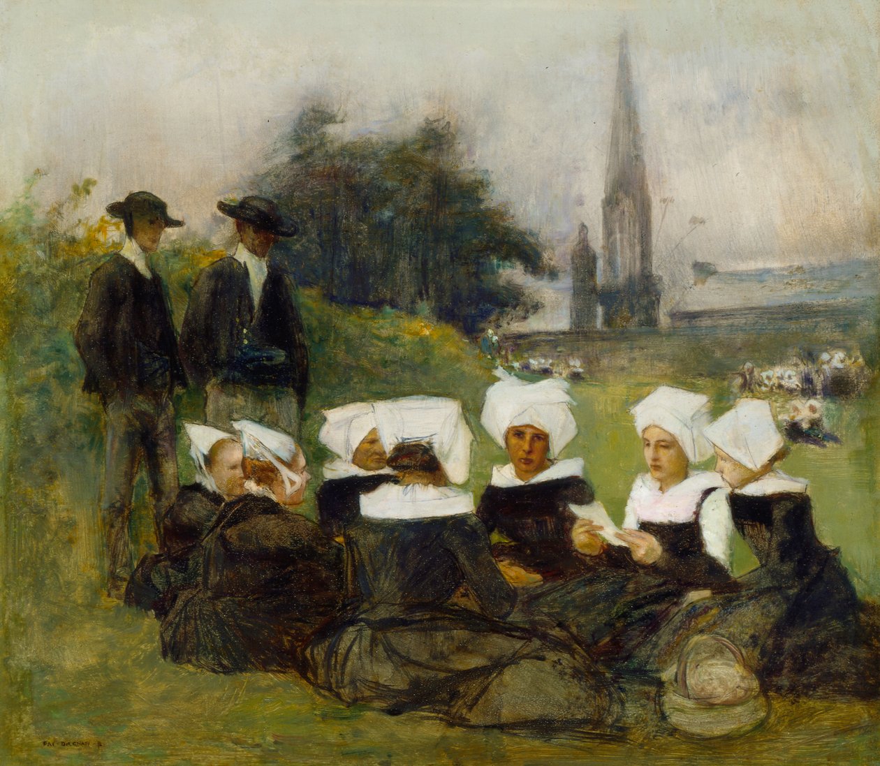 Estudio para Mujeres bretonas en un perdón, c.1887 de Pascal Adolphe Jean Dagnan Bouveret