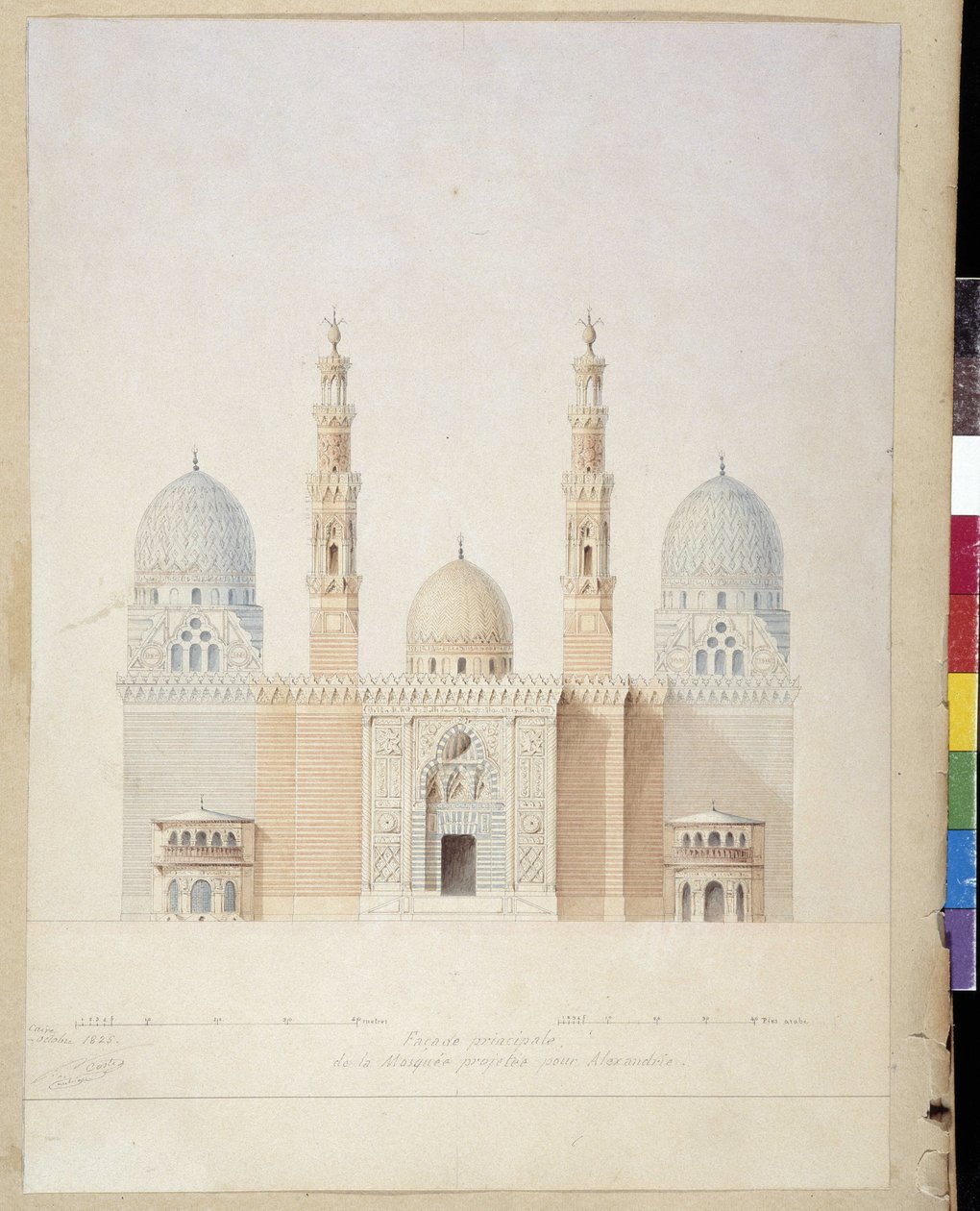 Arquitectura: proyecto de la fachada principal de la mezquita de Alejandría. Egipto. Dibujo de Pascal Coste (1787-1879) de Pascal Xavier (after) Coste