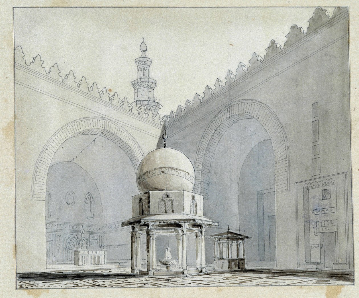 Patio de la mezquita del Sultán Hassan, El Cairo Egipto. Acuarela de Pascal Coste (1787-1879). Biblioteca municipal de Marsella de Pascal Xavier (after) Coste