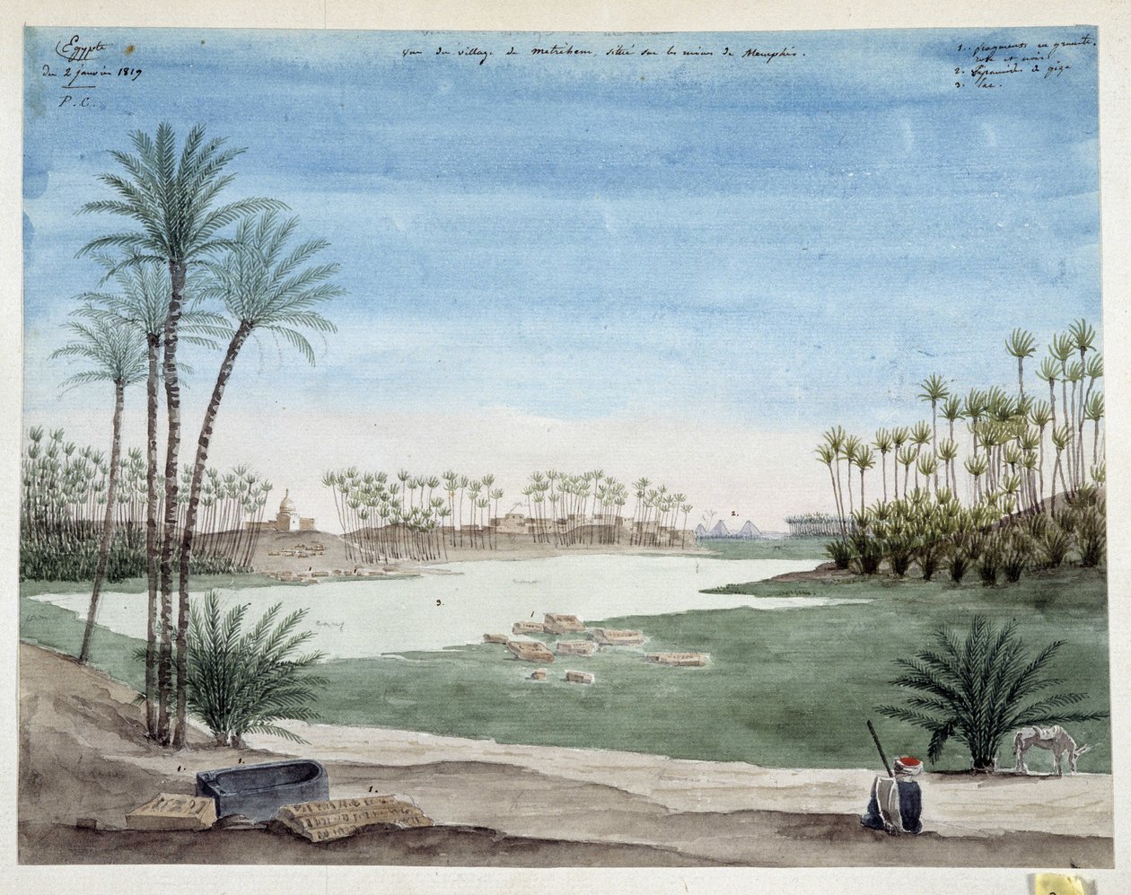 Egipto: Vista del pueblo de Metriham, cerca de Menfis. 1819 Dibujo de Pascal Coste (1787-1879) Museo de Arqueología Mediterránea, Marsella de Pascal Xavier (after) Coste