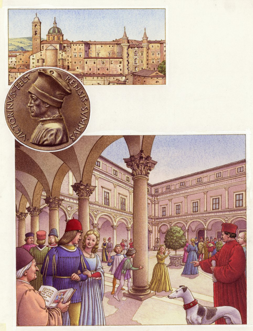 Patio del Palacio Ducal de Urbino (gouache sobre papel) de Pat (1907 95) Nicolle