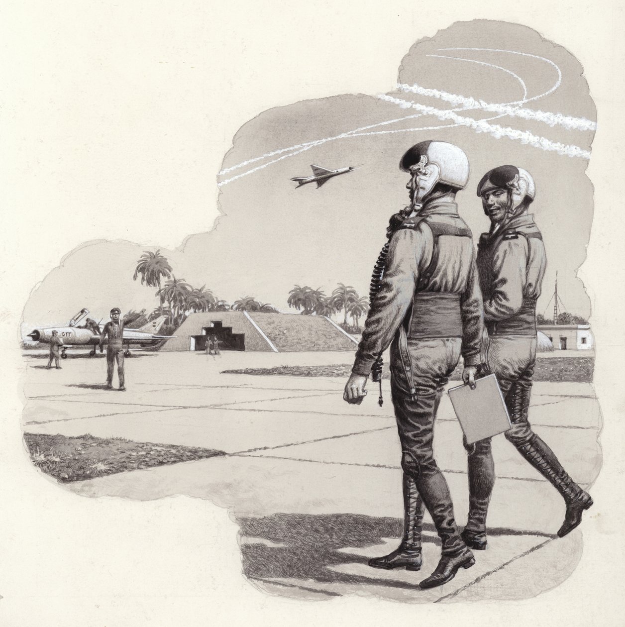Hangares de la Fuerza Aérea Iraquí (gouache sobre papel) de Pat (1907 95) Nicolle