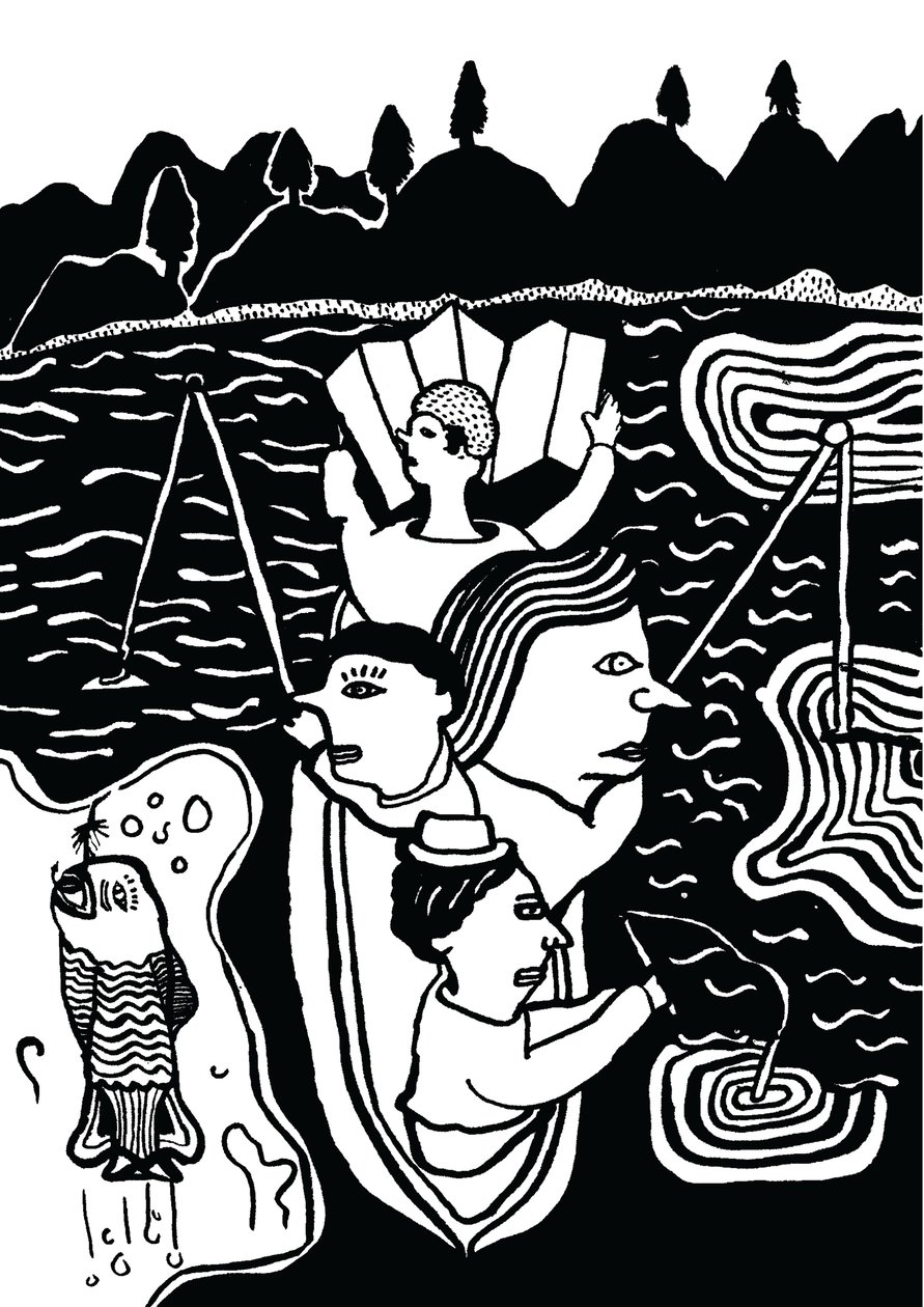 Catching A Fish, 2014 (tinta y pincel) de Pat Macdonald