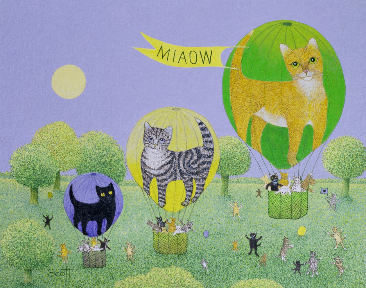 Cat Balloon Race (acrílico sobre lienzo) de Pat Scott