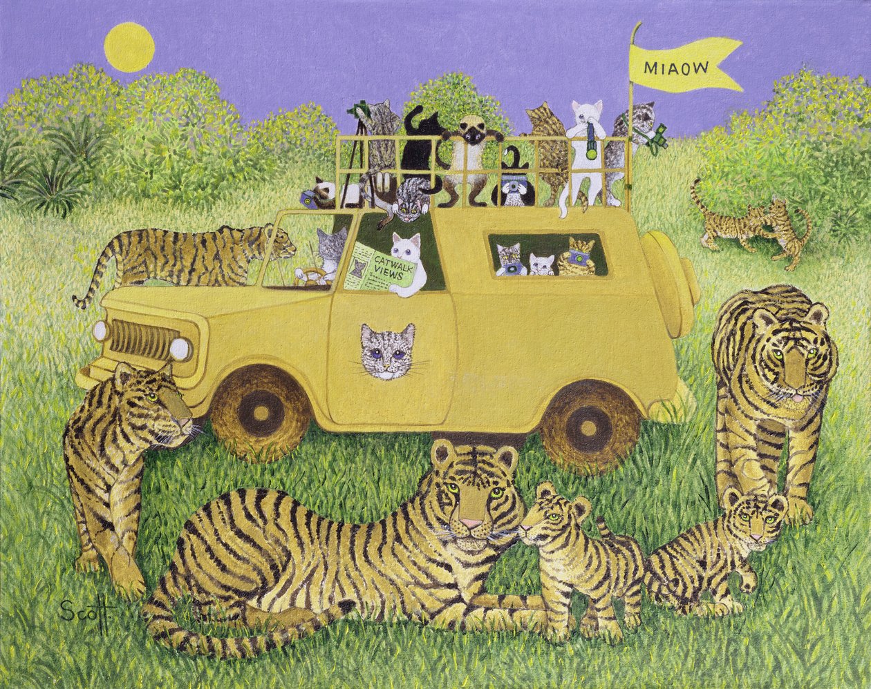 Cat Safari (óleo sobre lienzo) de Pat Scott