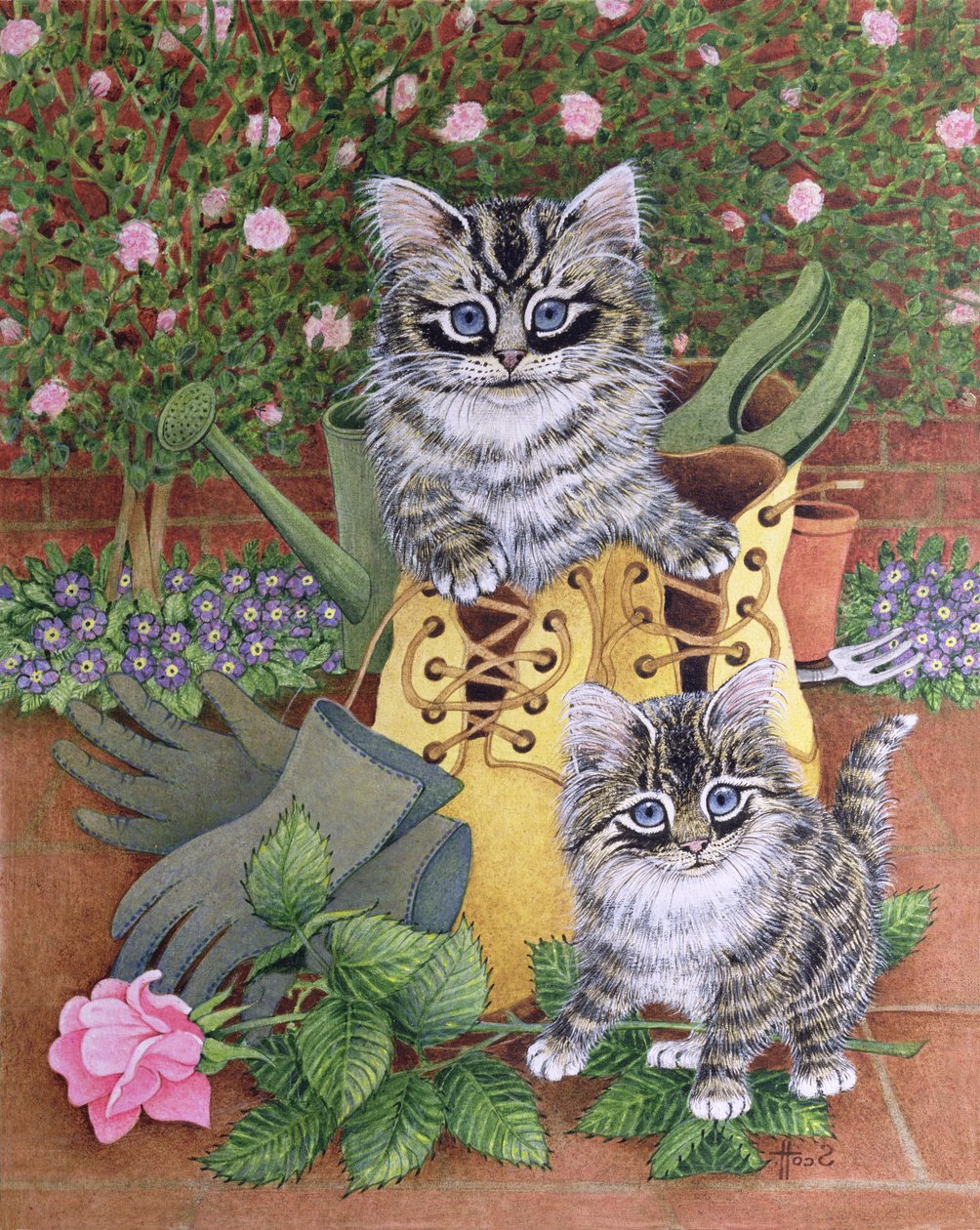 Ayudantes de jardinería (óleo sobre lienzo) de Pat Scott