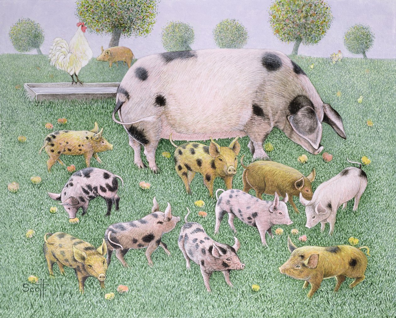 La fiesta de la manzana (óleo sobre lienzo) de Pat Scott