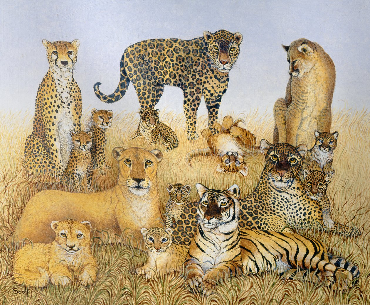 The Big Cats (acrílico sobre percal) de Pat Scott