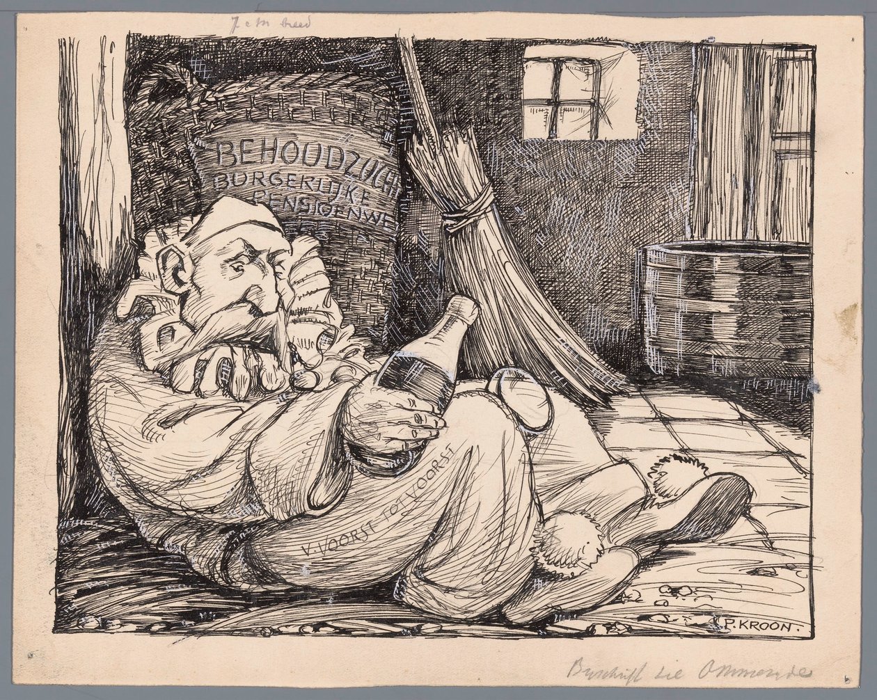 Baron van Voorst tot Voorst como asistente al carnaval Carnaval, o las Leyes de Retiro Civil Desestimadas (título sobre objeto) de Patricq Kroon (signed by artist)