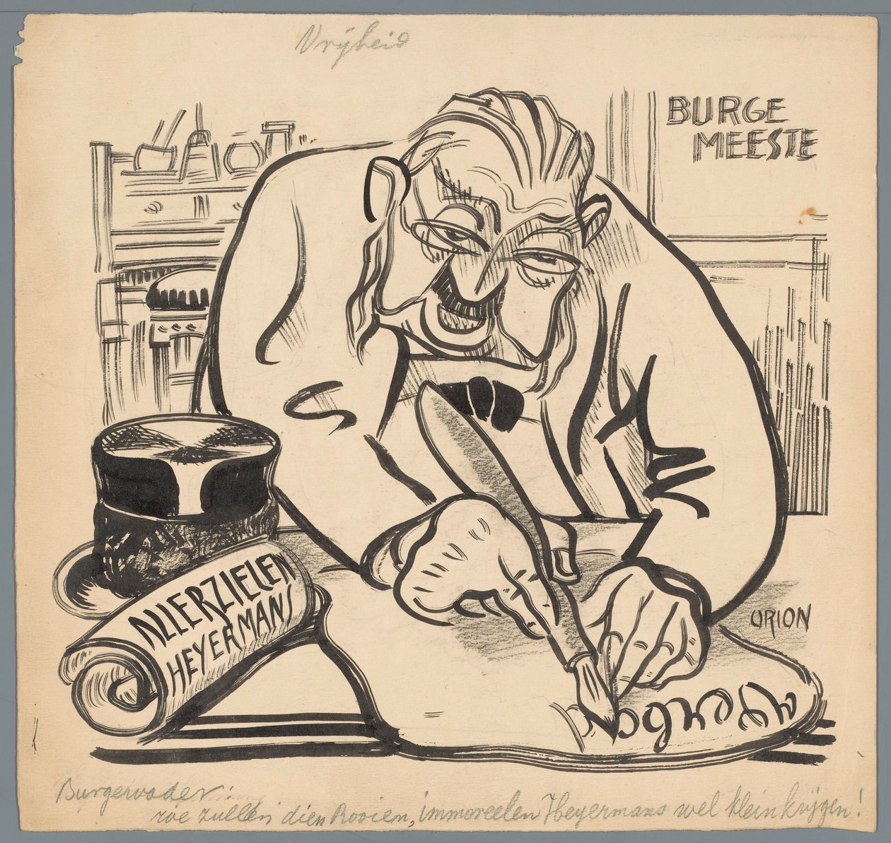 El alcalde prohíbe el Día de los Difuntos de Heijerman Libertad (título sobre objeto) de Patricq Kroon (signed by artist)