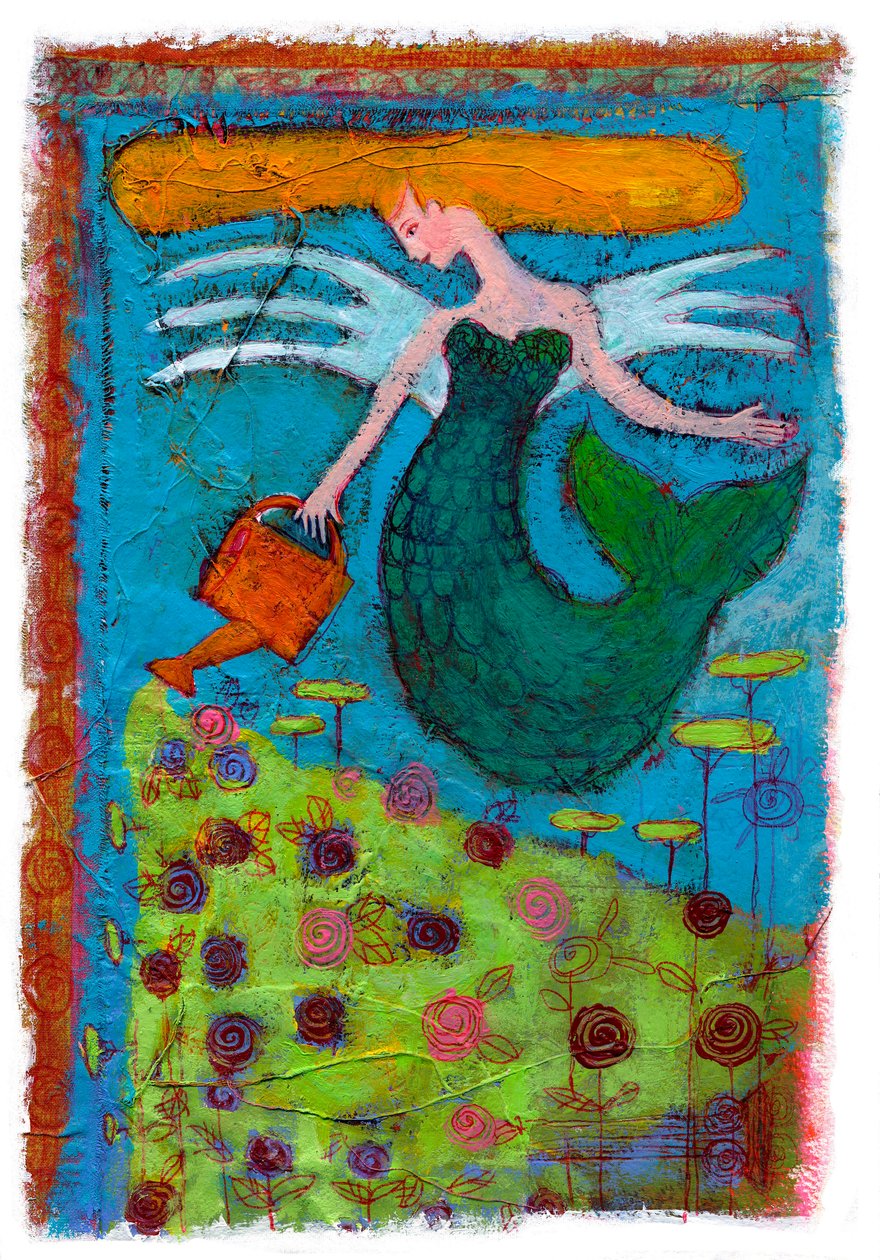 Una sirena regando un campo de flores 2014 (dibujo) de Patrizia La Porta