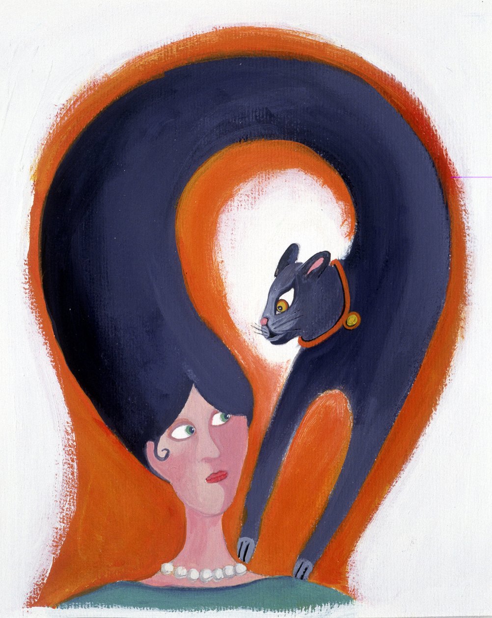 Peinado de mujer que se convierte en gato - ilustración de Patrizia La Porta de Patrizia La Porta