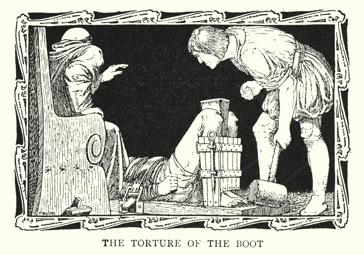 Tortura de la bota (litografía) de Patten (after) Wilson