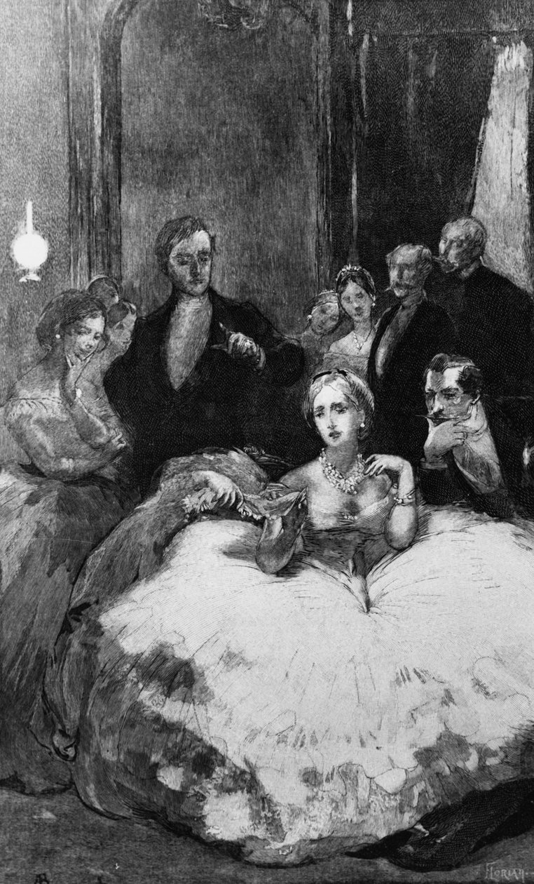 Daniel Dunglas Home conjurando una mano para anudar el pañuelo de la Emperatriz Eugenia, ilustración de 