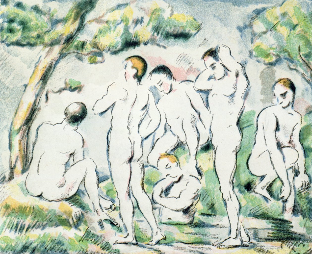 Los bañistas, pequeña placa (Les baigneurs, petit planche) 1897 de Paul Cézanne