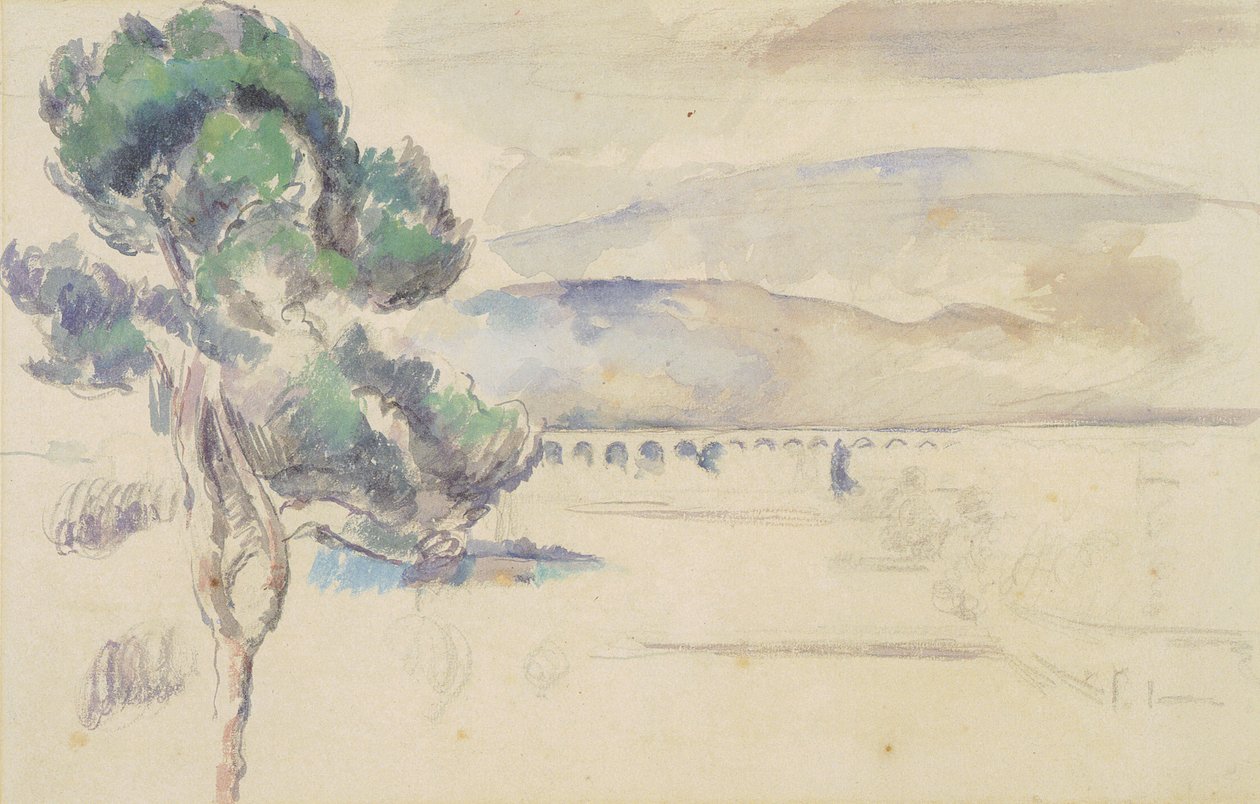 El valle del Arc con viaducto y pino de Paul Cézanne