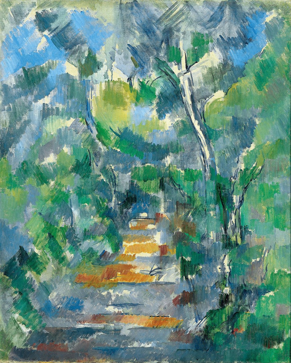 Escena del bosque (Camino de Mas Jolie al Château Noir) de Paul Cézanne
