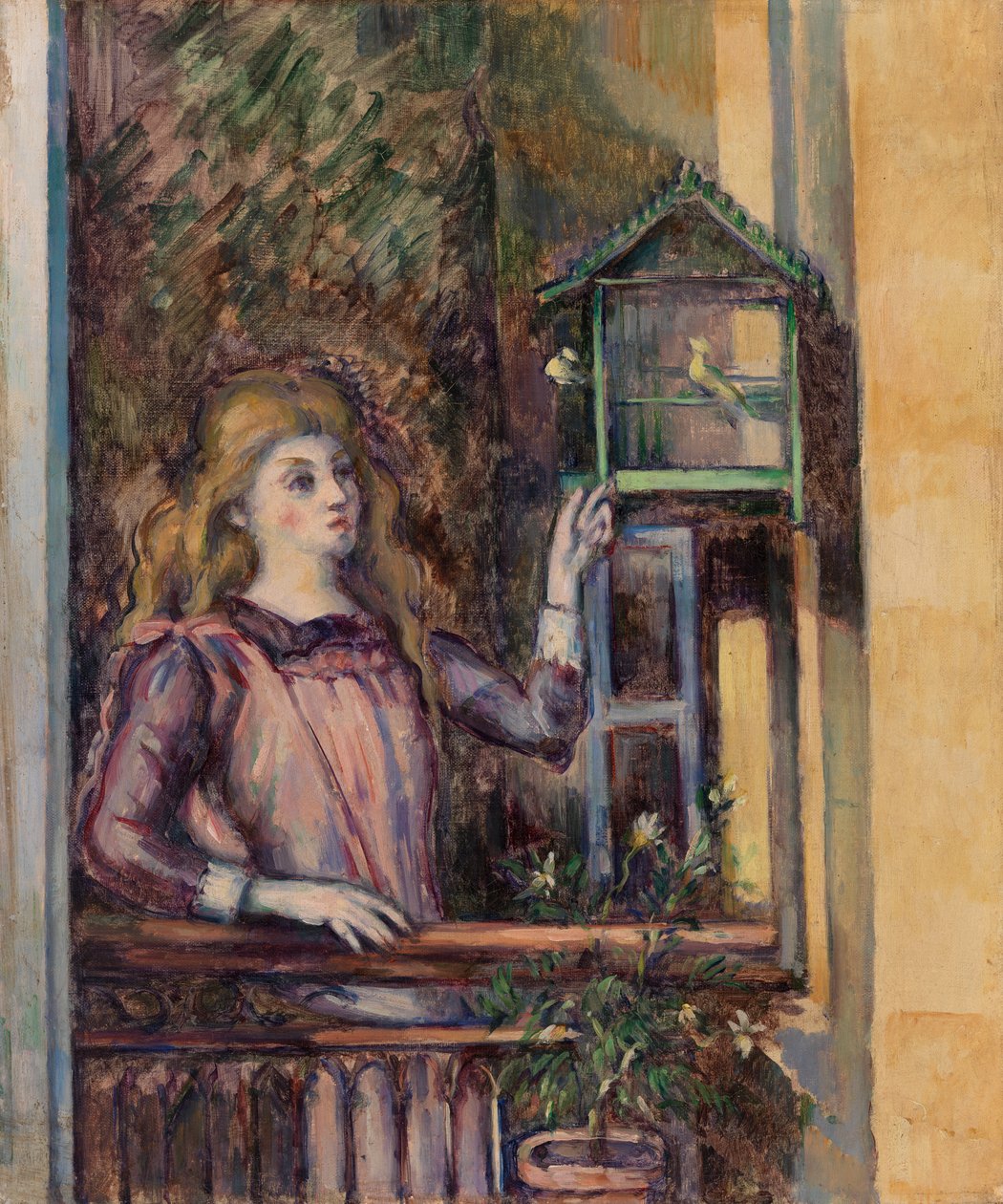 Niña con jaula de pájaros de Paul Cézanne