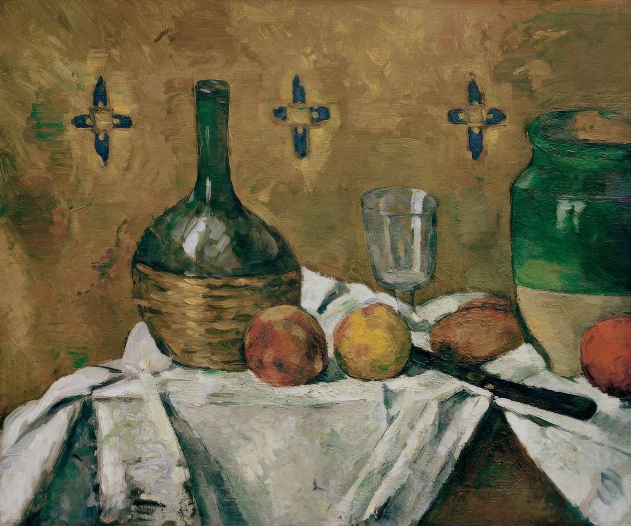 Naturaleza muerta: frasco, vaso y cerámica de Paul Cézanne
