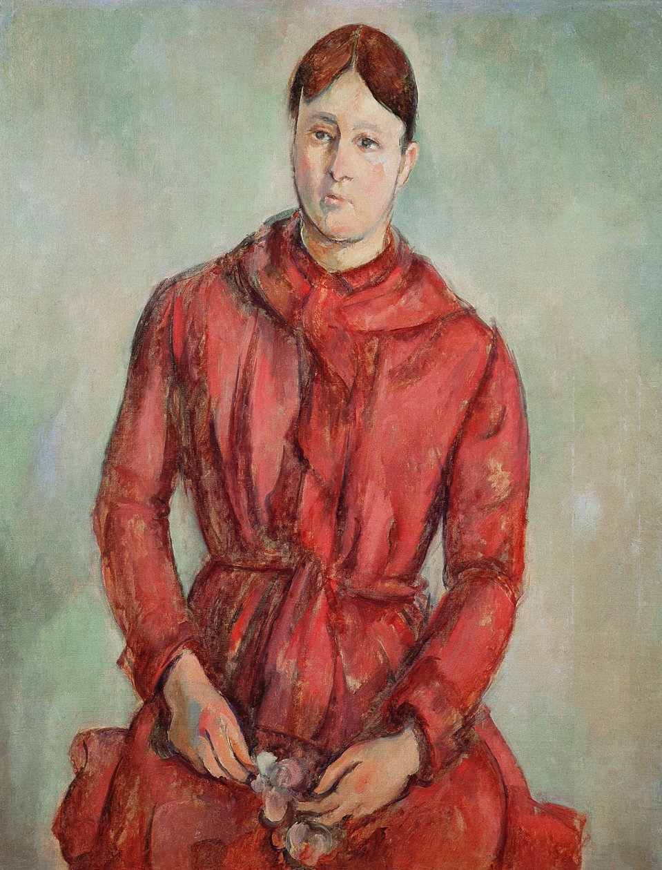 Retrato de Madame Cézanne con un vestido rojo, c.1890 de Paul Cézanne