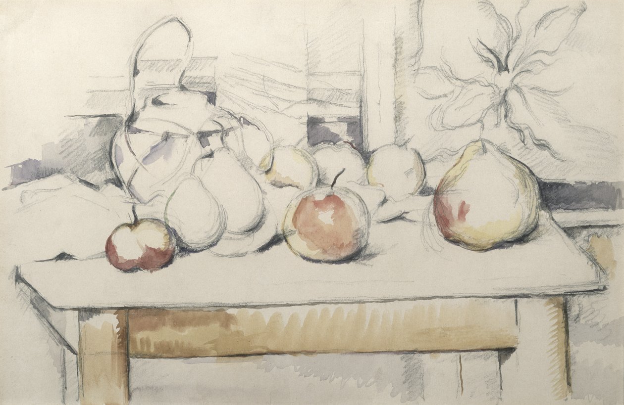 Olla de Jengibre y Frutas en una Mesa, c.1888-90 de Paul Cézanne