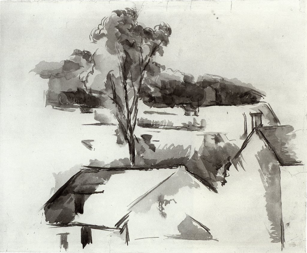 Tejados y árbol de Paul Cézanne