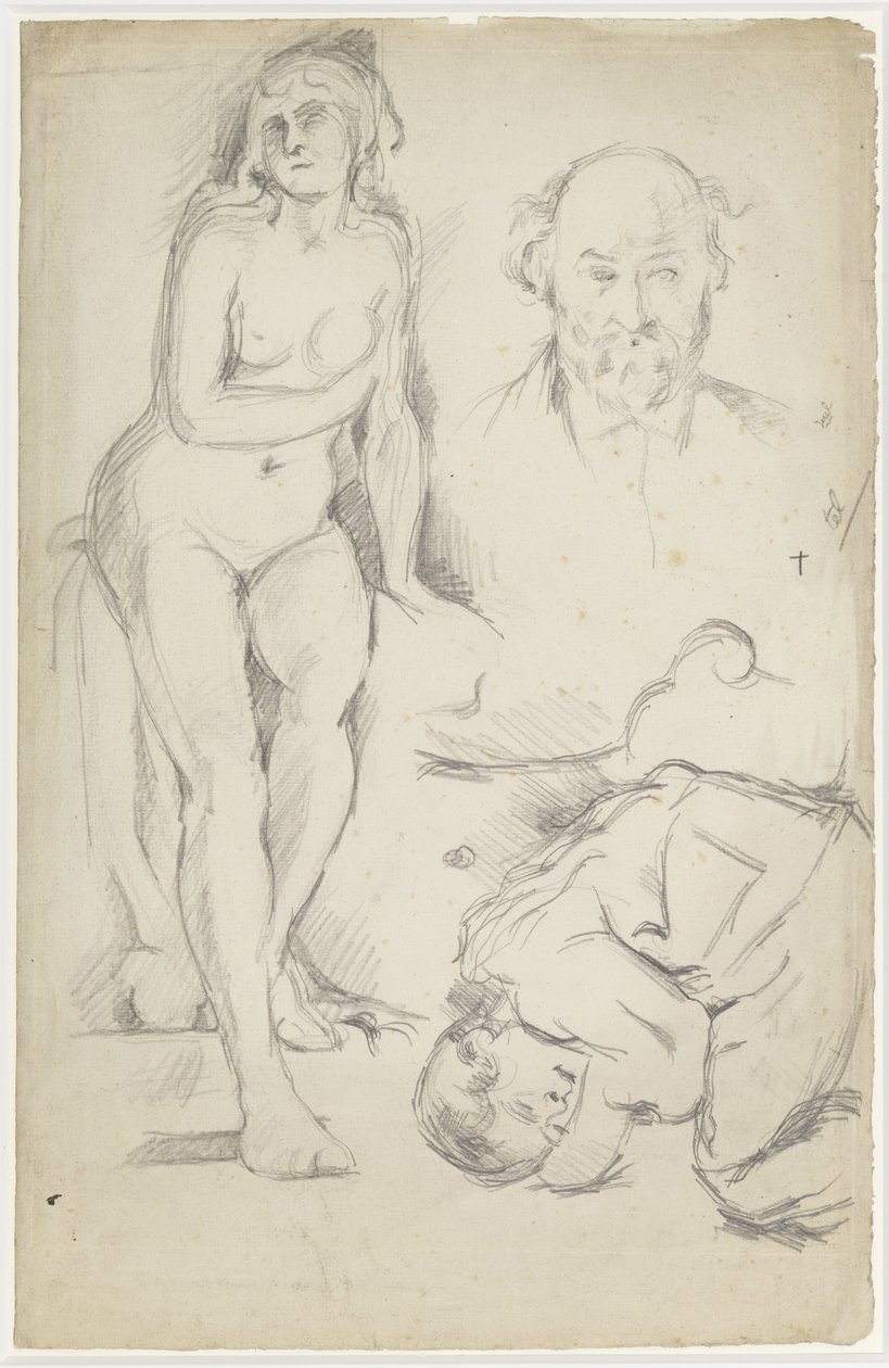 Estudios de tres figuras, incluyendo un autorretrato de Paul Cézanne