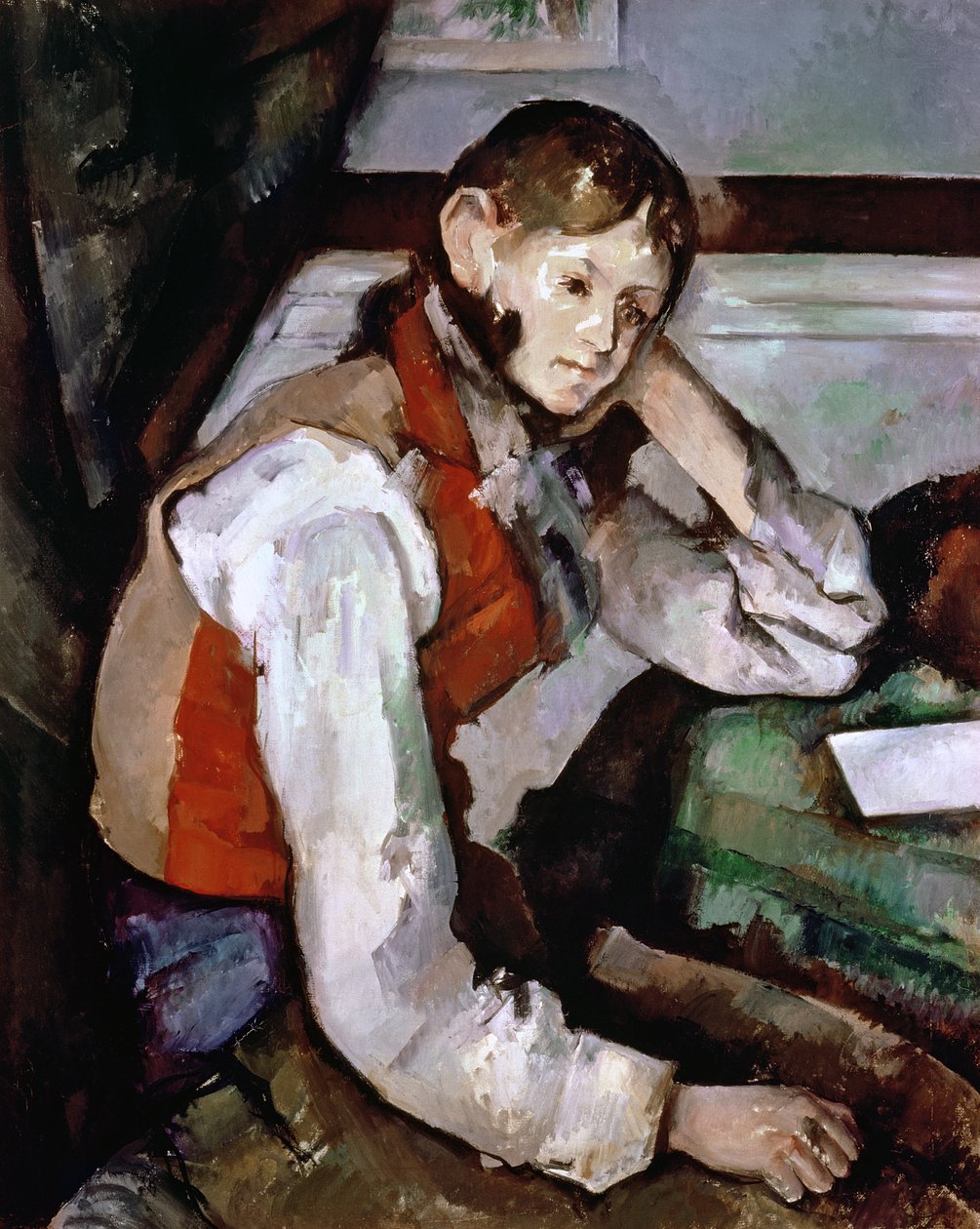 El niño del chaleco rojo de Paul Cézanne