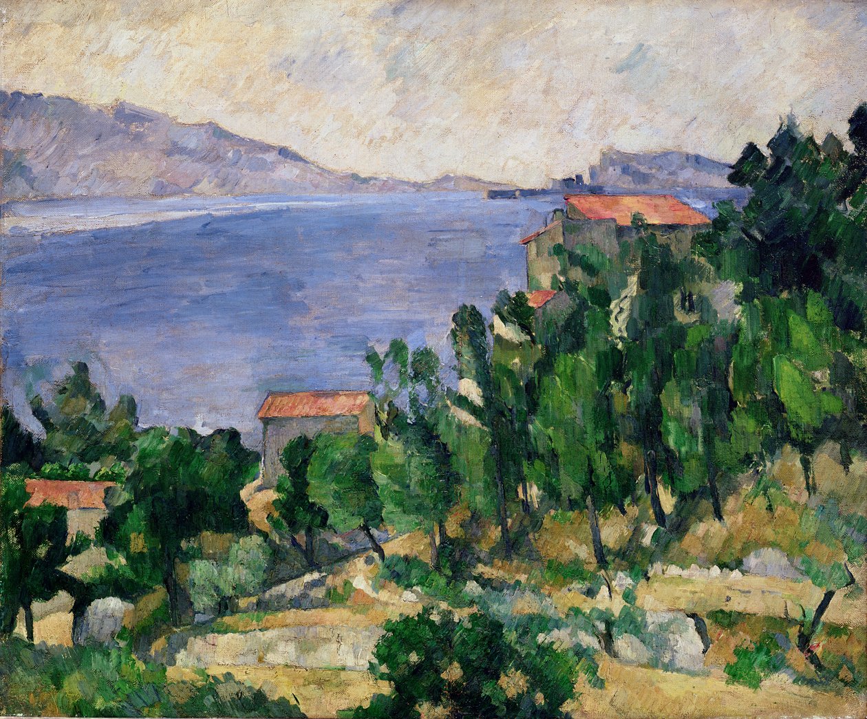 Vista del Monte Marseilleveyre y la Isla de Maire, c.1882-85 de Paul Cézanne