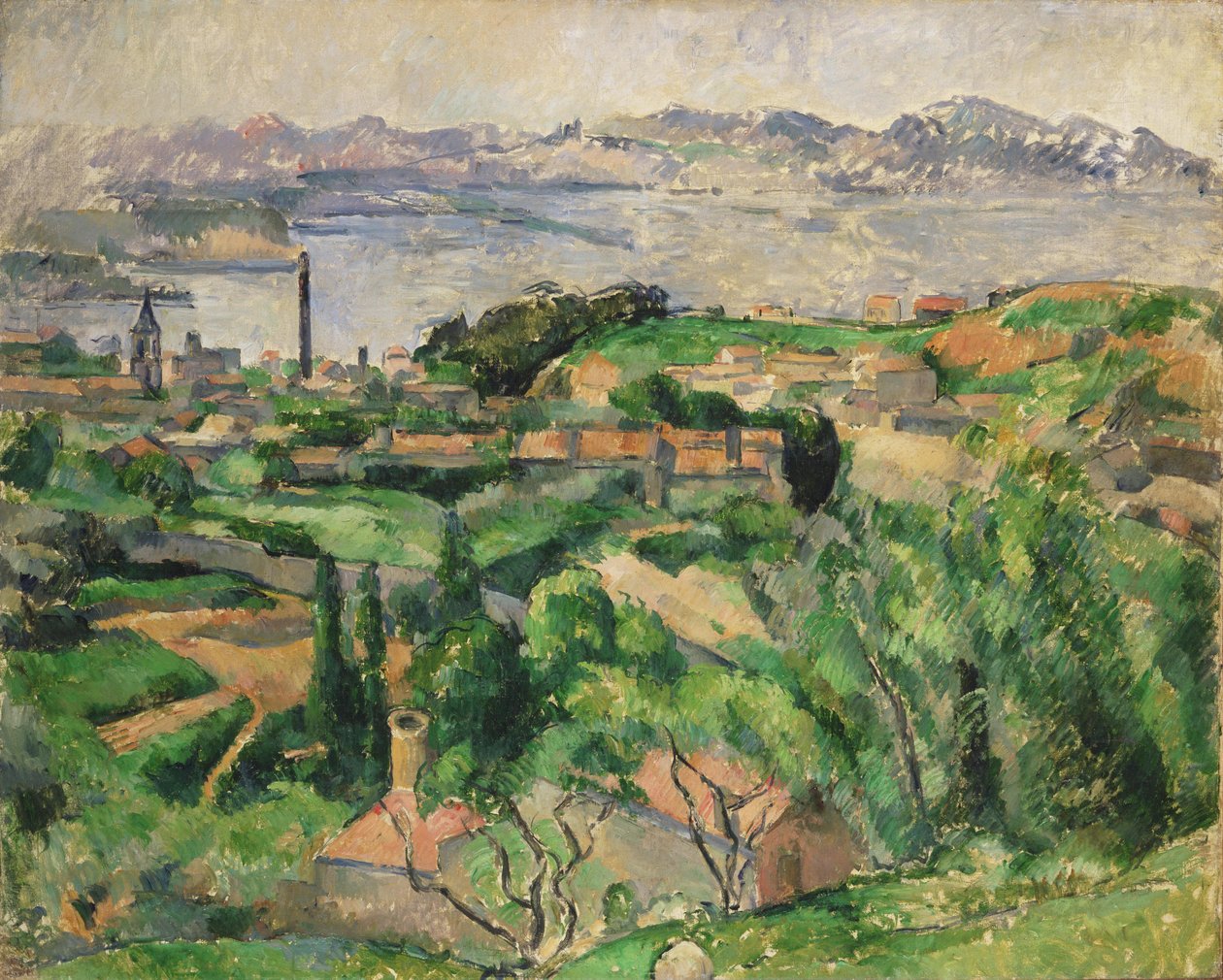 Vista de la Bahía de Marsella con el Pueblo de Saint-Henri de Paul Cézanne