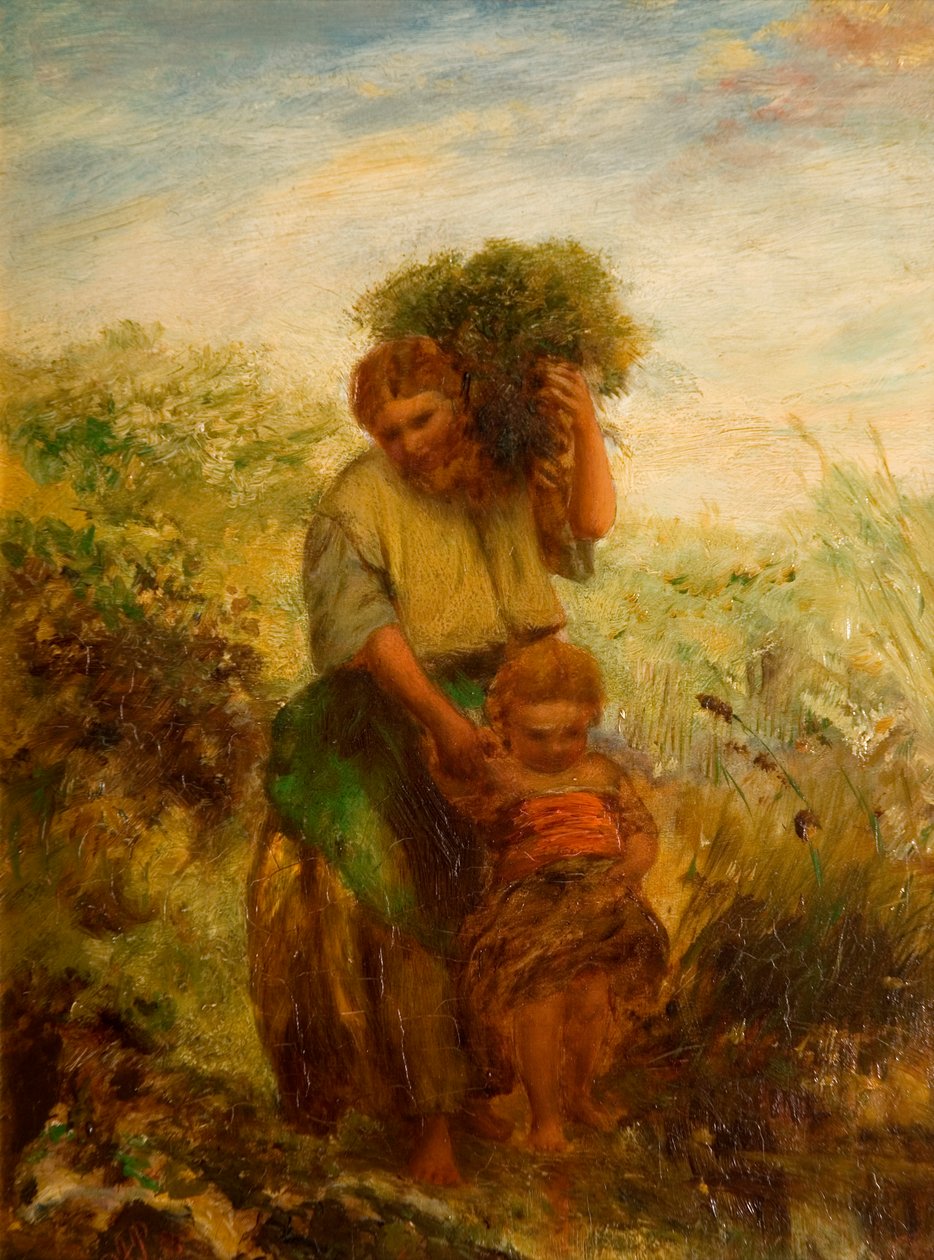 Recolector de aulagas - Niño cruzando un arroyo de montaña, 1855 de Paul Falconer Poole