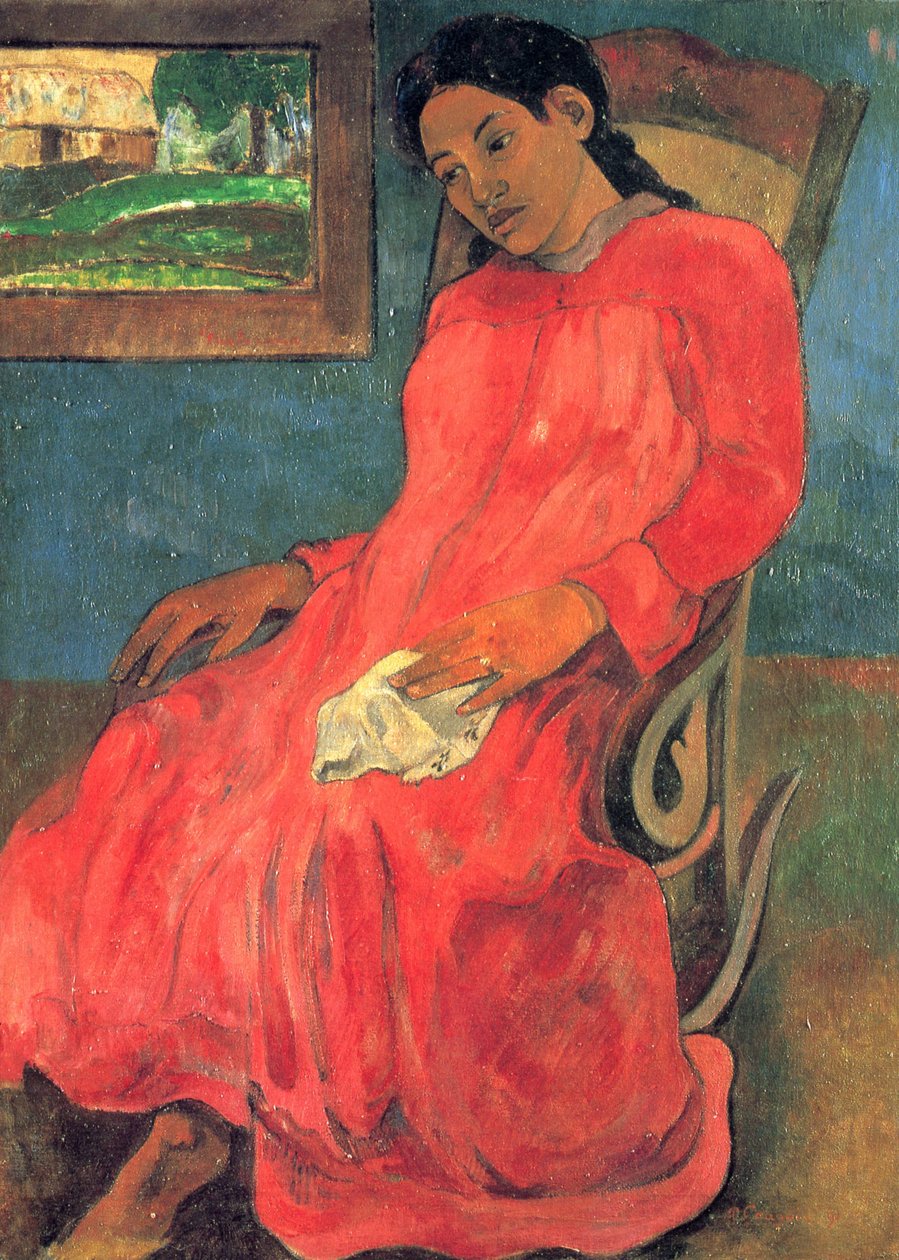Mujer con vestido rojo de Paul Gauguin