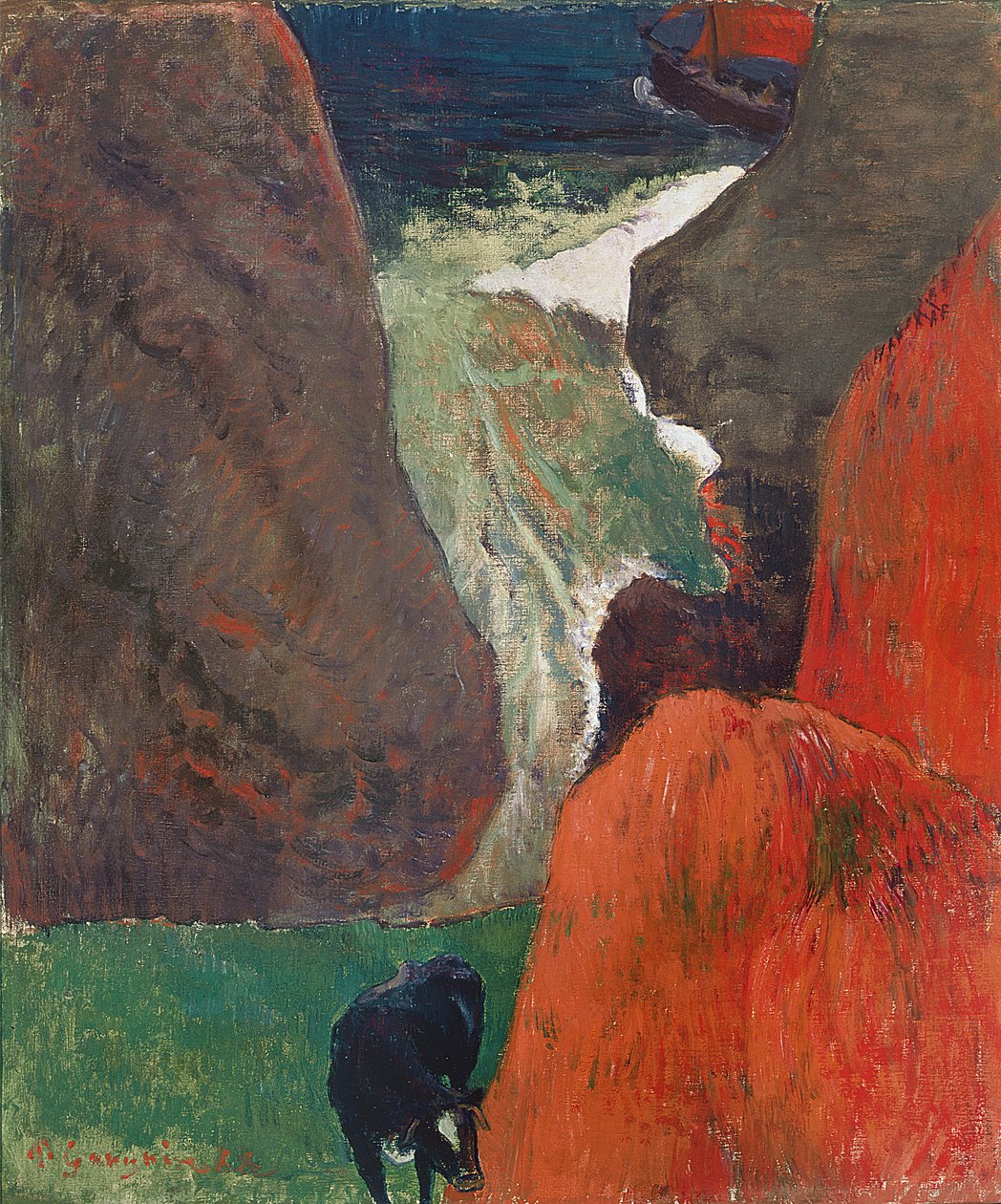 Paisaje marino con vaca. Al borde del acantilado, 1888 de Paul Gauguin