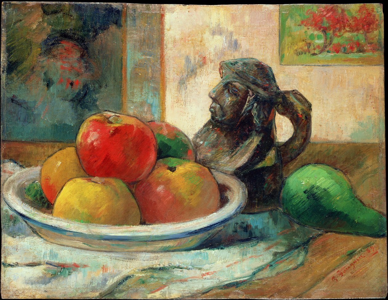 Naturaleza muerta con manzanas, una pera y una jarra de retrato de cerámica, 1889 de Paul Gauguin