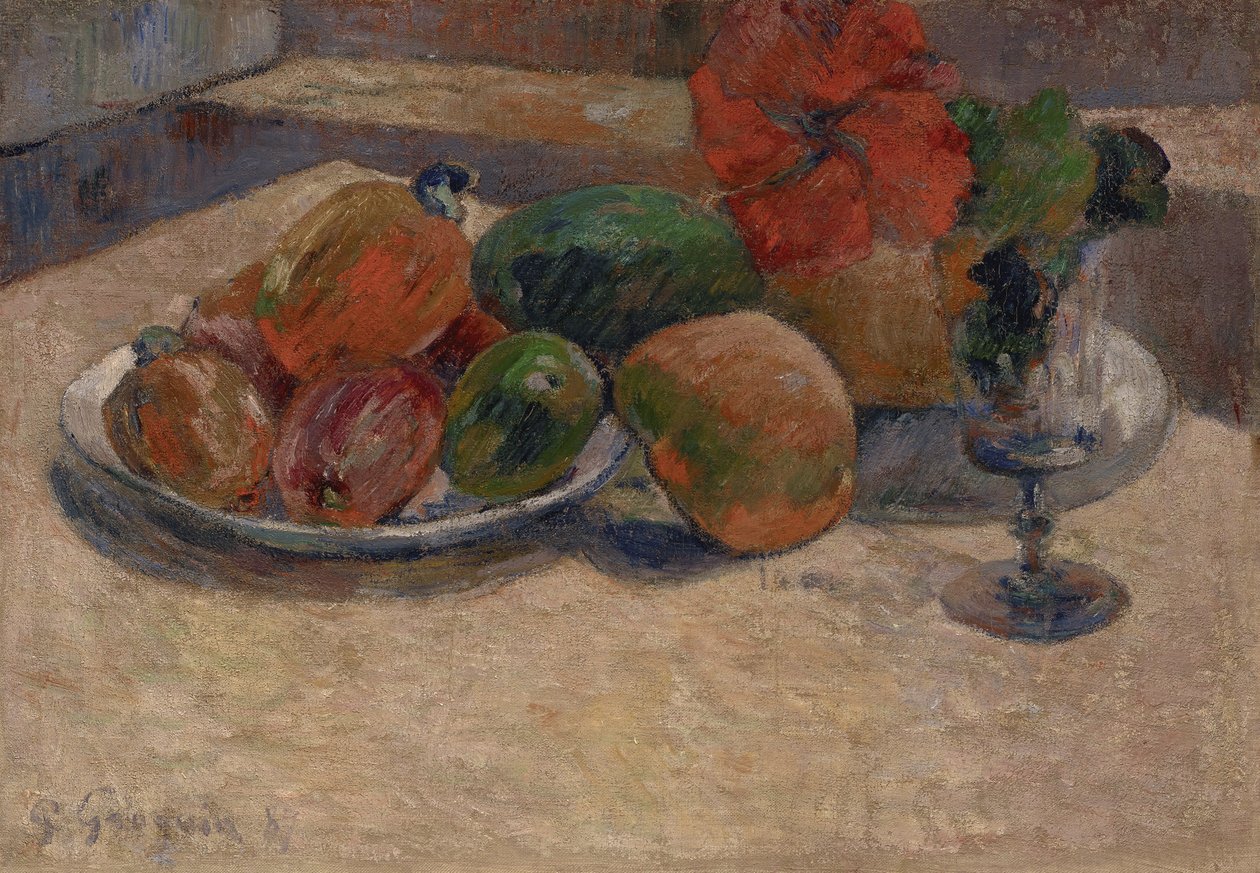 Naturaleza muerta con mangos y una flor de hibisco, 1887 de Paul Gauguin
