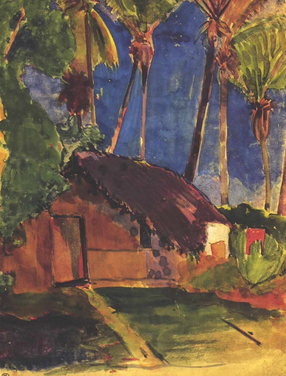 Cabaña de paja bajo palmeras de Paul Gauguin