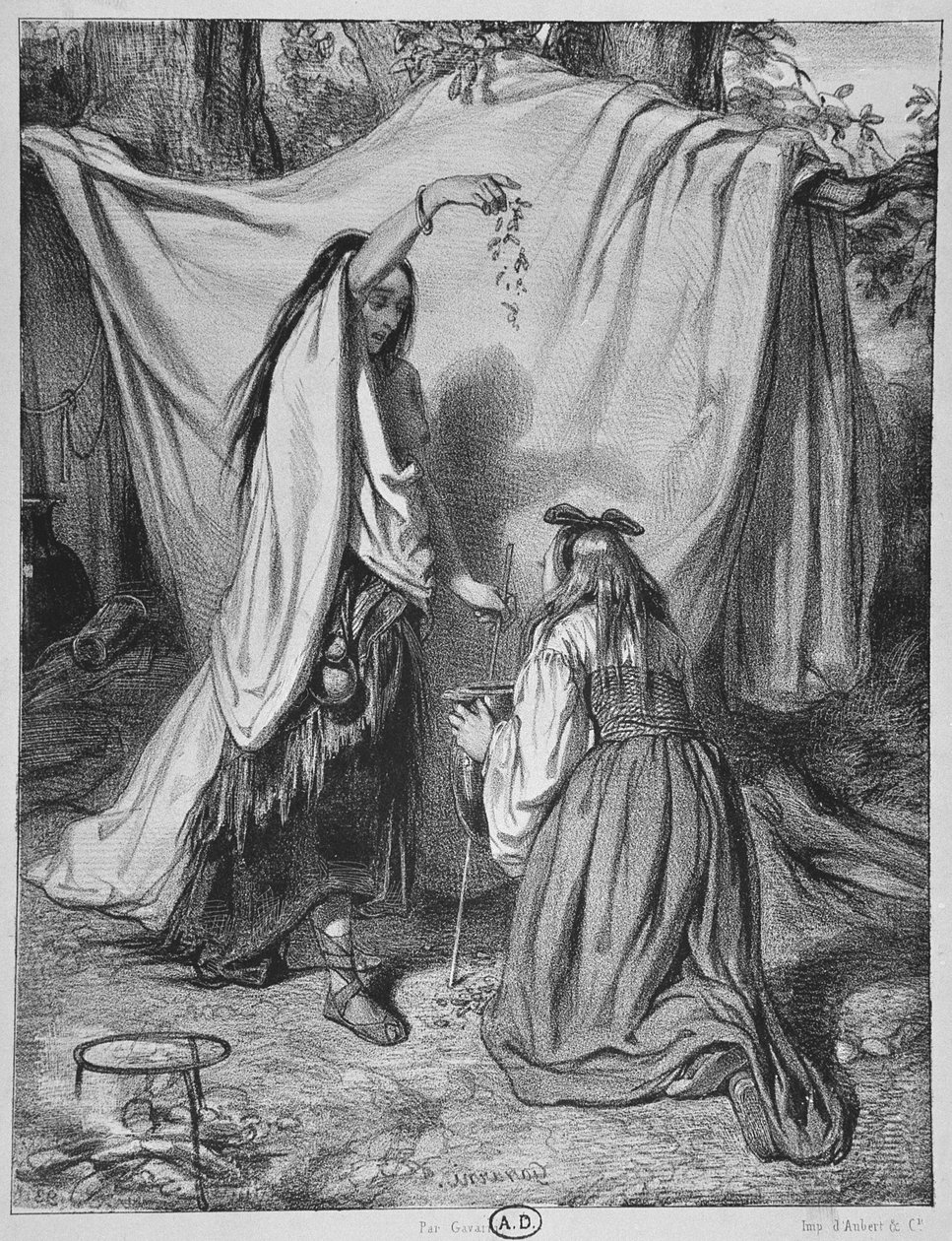 Bruja preparando un filtro de amor, c. 1840 de Paul Gavarni