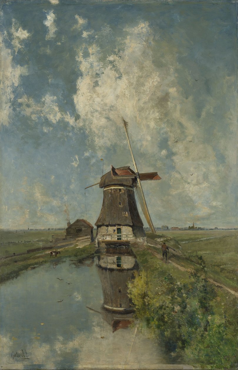 Un Molino de Viento en un Canal de Polder, conocido como En el Mes de Julio, c.1889 de Paul Joseph Constantin Gabriel